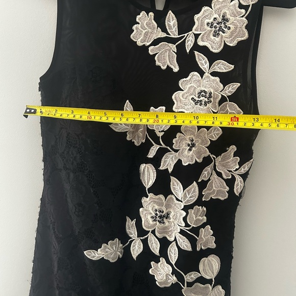 Betsy & Adam Gown - Lace-Mesh-Floral Lined Gown. Black/White Size 12 - Picture 8 of 8
